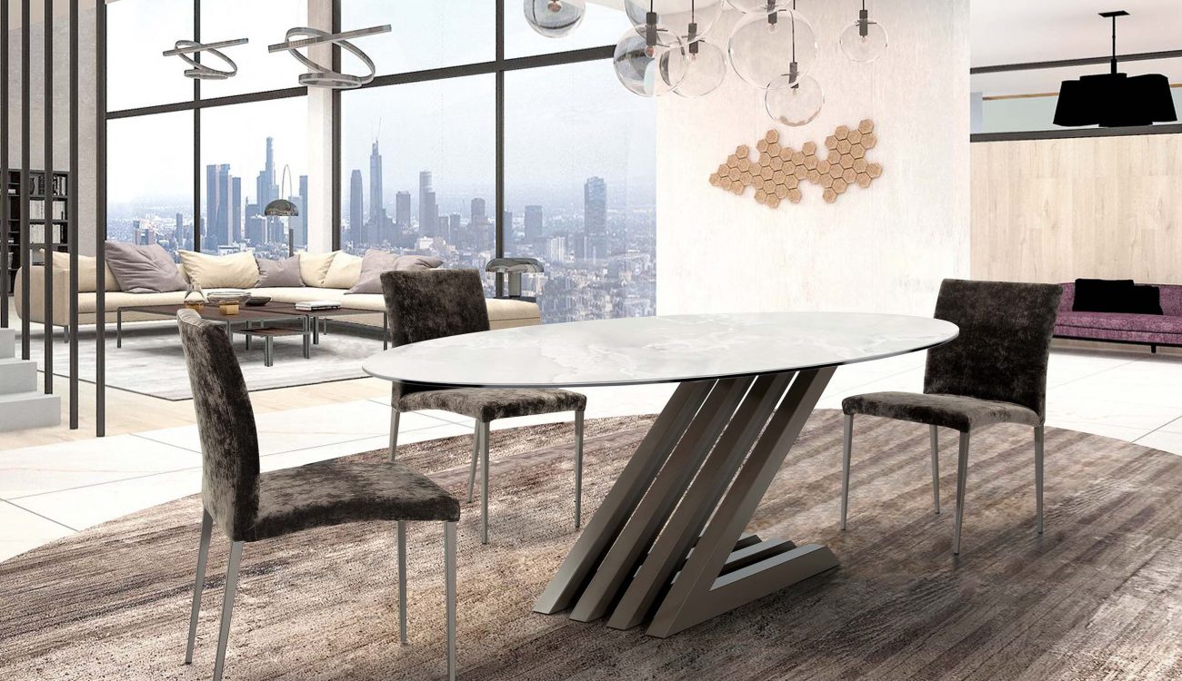 TABLE DE SEJOUR ZARA OVAL DEKTON ET CERAMIC PURE designs mesastables