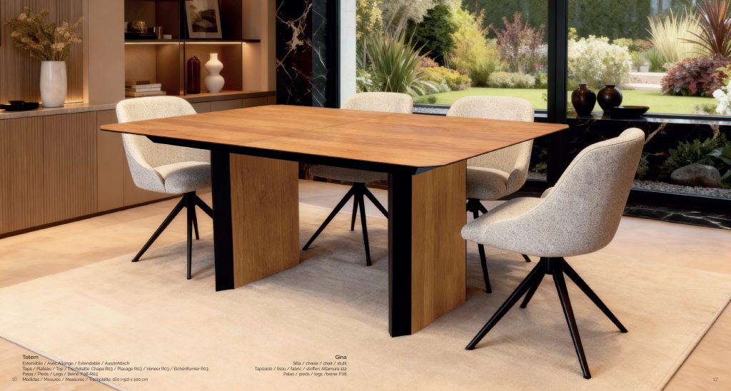 TABLE DE SALLE À MANGER TOTEM EN PLACAGE CHÊNE + CHAISES GINA