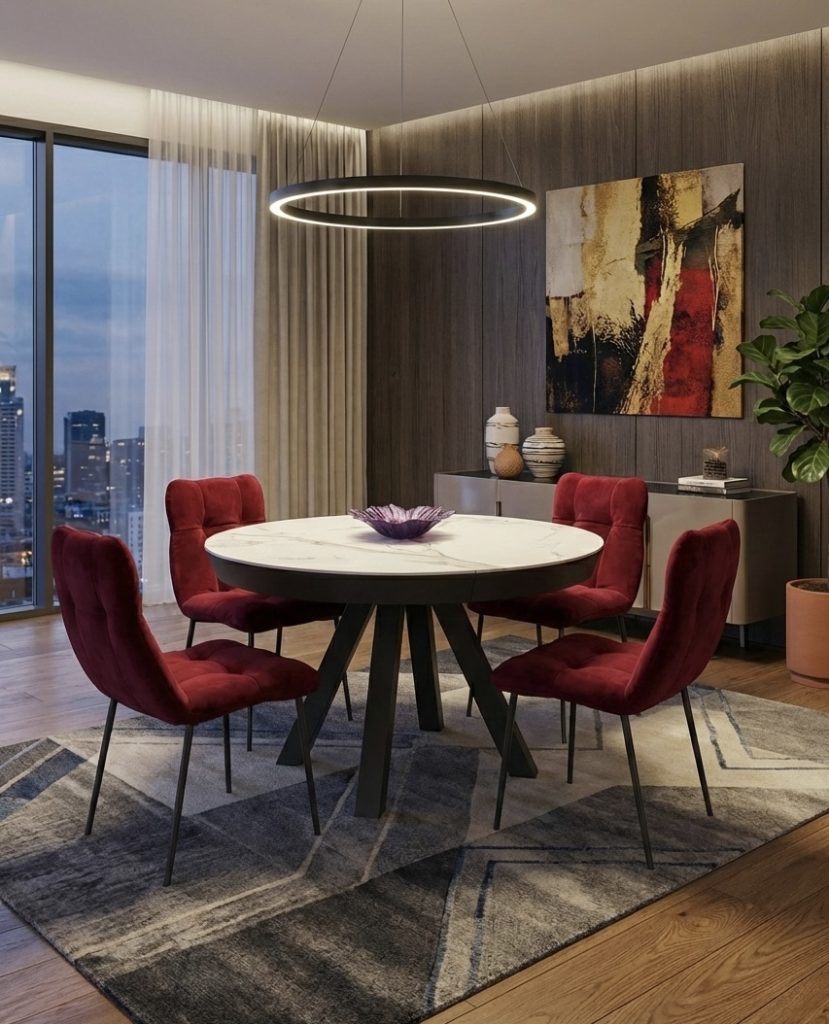 AUSZIEHBARER WATER ESSTISCH DEKTON AURA + STUHL FOREST