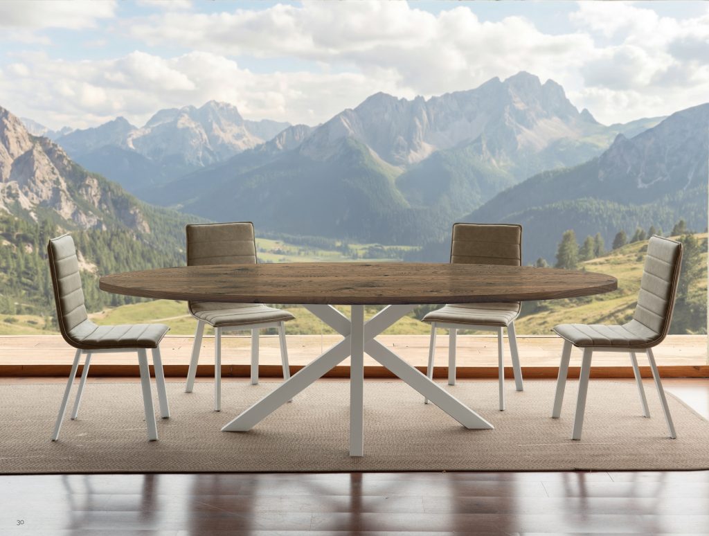 TABLE DE SALLE À MANGER OVALE MOON EN CHÊNE MASSIF + CHAISES TIME C