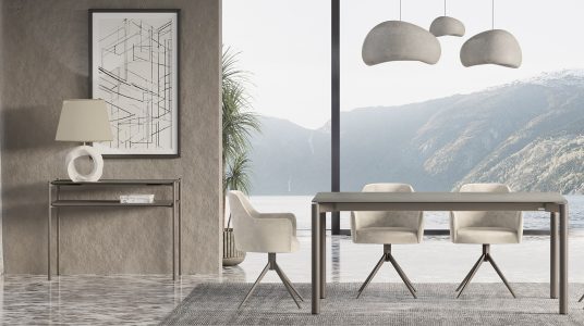 DINING TABLE SHELL CERAMIC T56+ ALEX ARMCHAIRS.